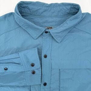 REI Button Down Shirt Mens XXL Blue Vented Long Sleeve Hiking Stretch Fishing